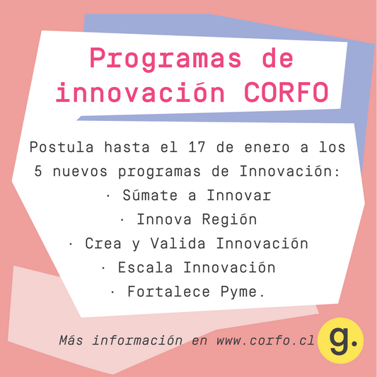 ¡APROVECHA LA OPORTUNIDAD Y POSTULA A LOS PROGRAMAS DE INNOVACIÓN CORFO!