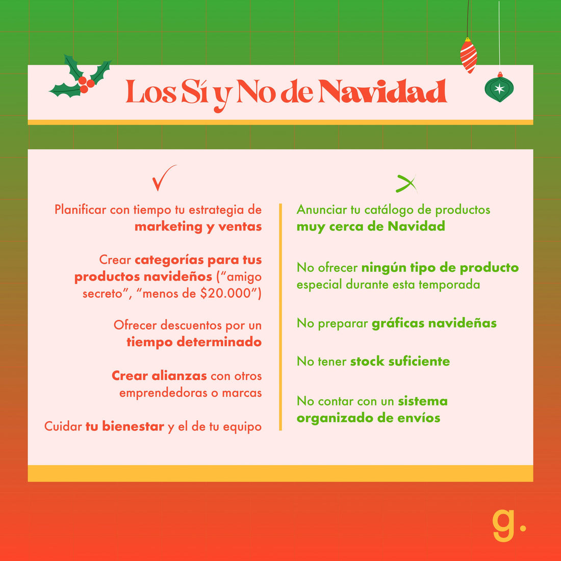 LOS &#8220;SÍ&#8221; Y &#8220;NO&#8221; QUE TODA EMPRENDEDORA DEBERÍA CONOCER ESTA NAVIDAD